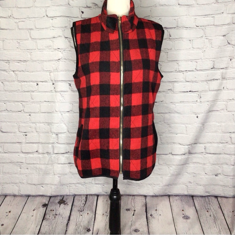Red and Black Buffalo Plaid Flannel Vest Medium